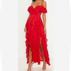 PTL red shoulder ruffle maxi dress